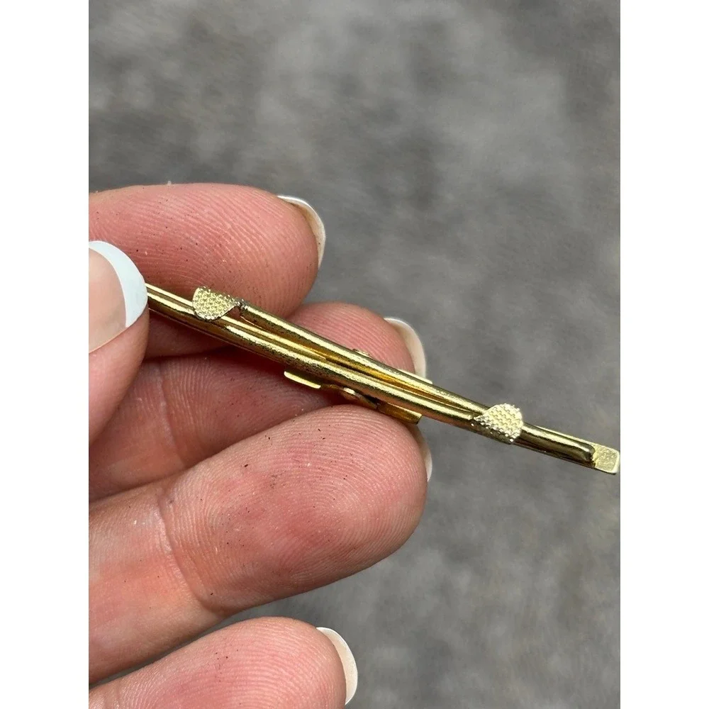 Hickok Tie Bar Gold Tone Vintage Mid-Century Modern Slim Curved Mens Accessory